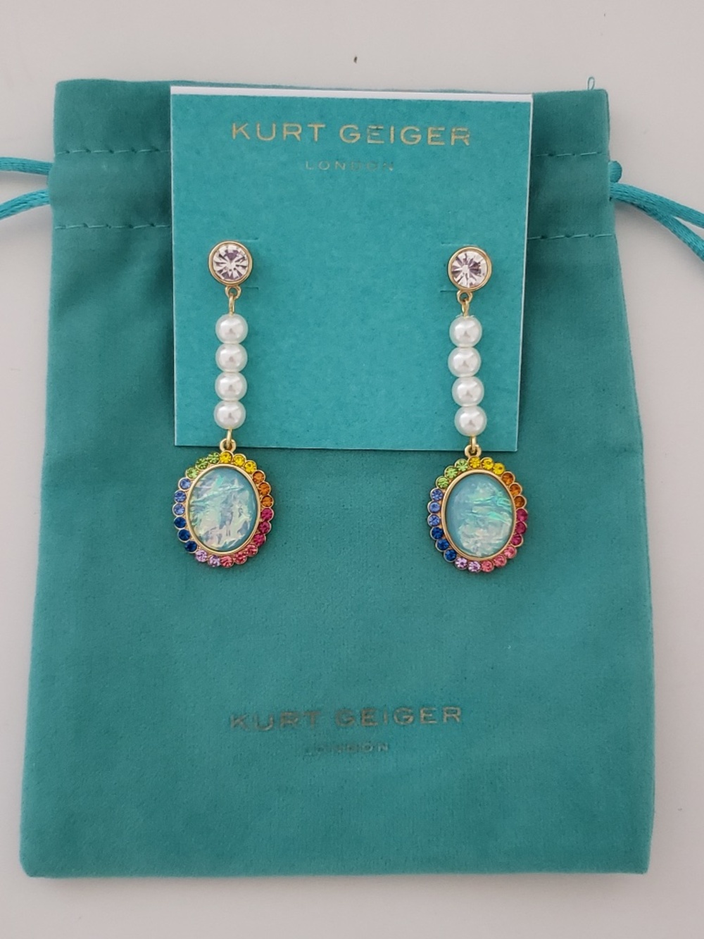 Kurt Geiger Regency Pearl & Rainbow Droplet Earrings